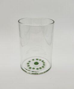 Trinkglas, Wasserglas, mit grüner Verziehrung, Mundgeblasen aus Borosilikatglas.